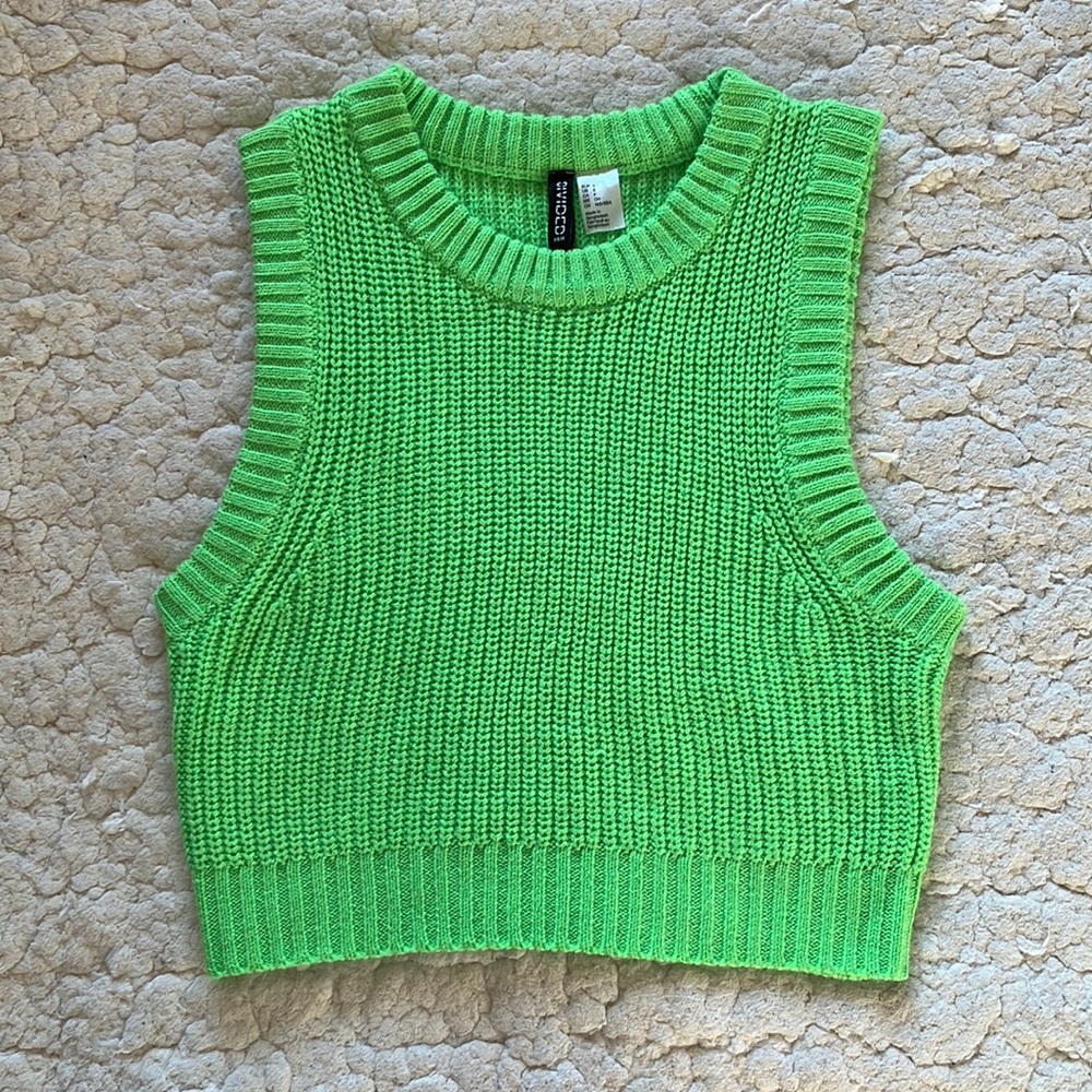 Bright neon green knitted sweater vest